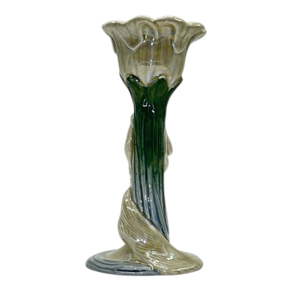 FITZ & FLOYD Art Nouveau Woman Taper Candle Holder 6" Iridescent Over Glaze 1978 - Picture 2 of 7